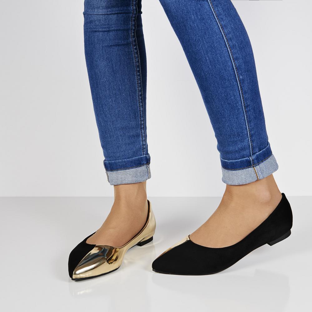 Black and Gold Pointy Toe Flats Comfortable Shoes