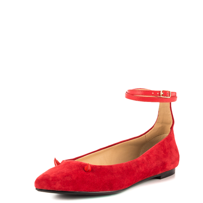 Red Vegan Suede Shoes Ankle Strap Little Demon Comfortable Flats