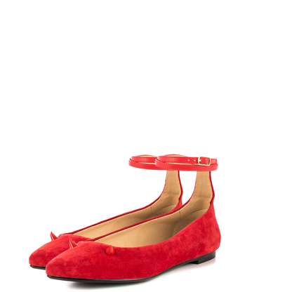 Red Vegan Suede Shoes Ankle Strap Little Demon Comfortable Flats