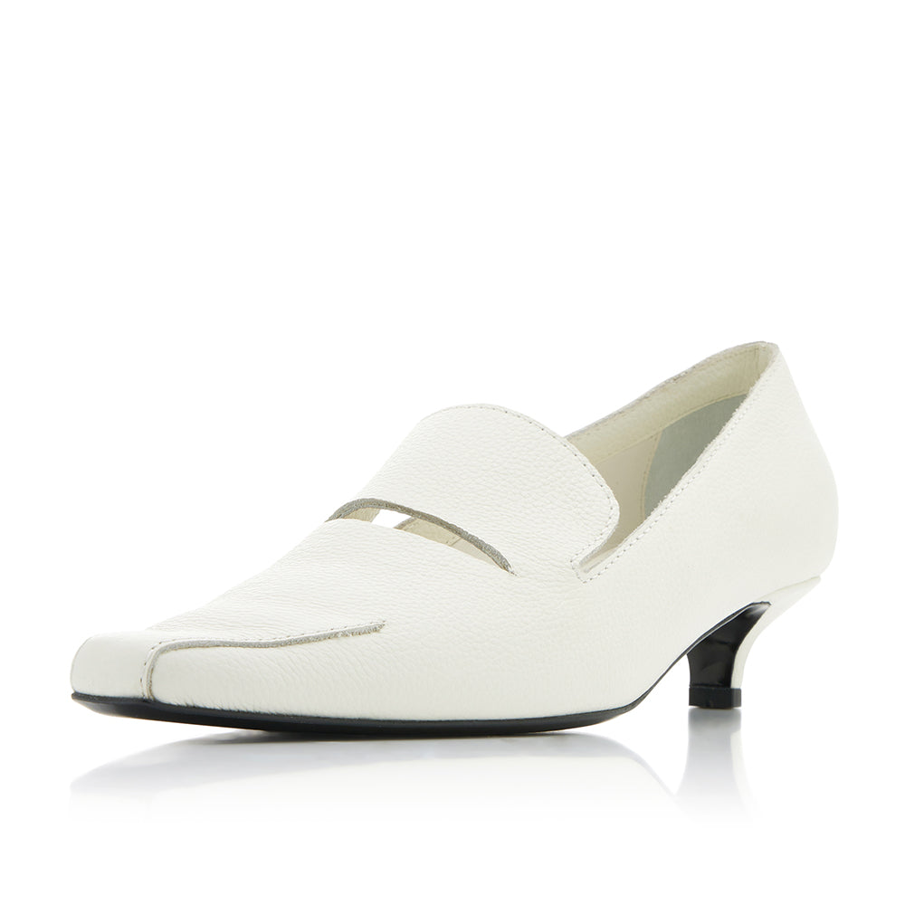 White Vegan Leather Square Toe Stiletto Heel Loafers