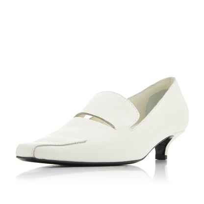 White Vegan Leather Square Toe Stiletto Heel Loafers