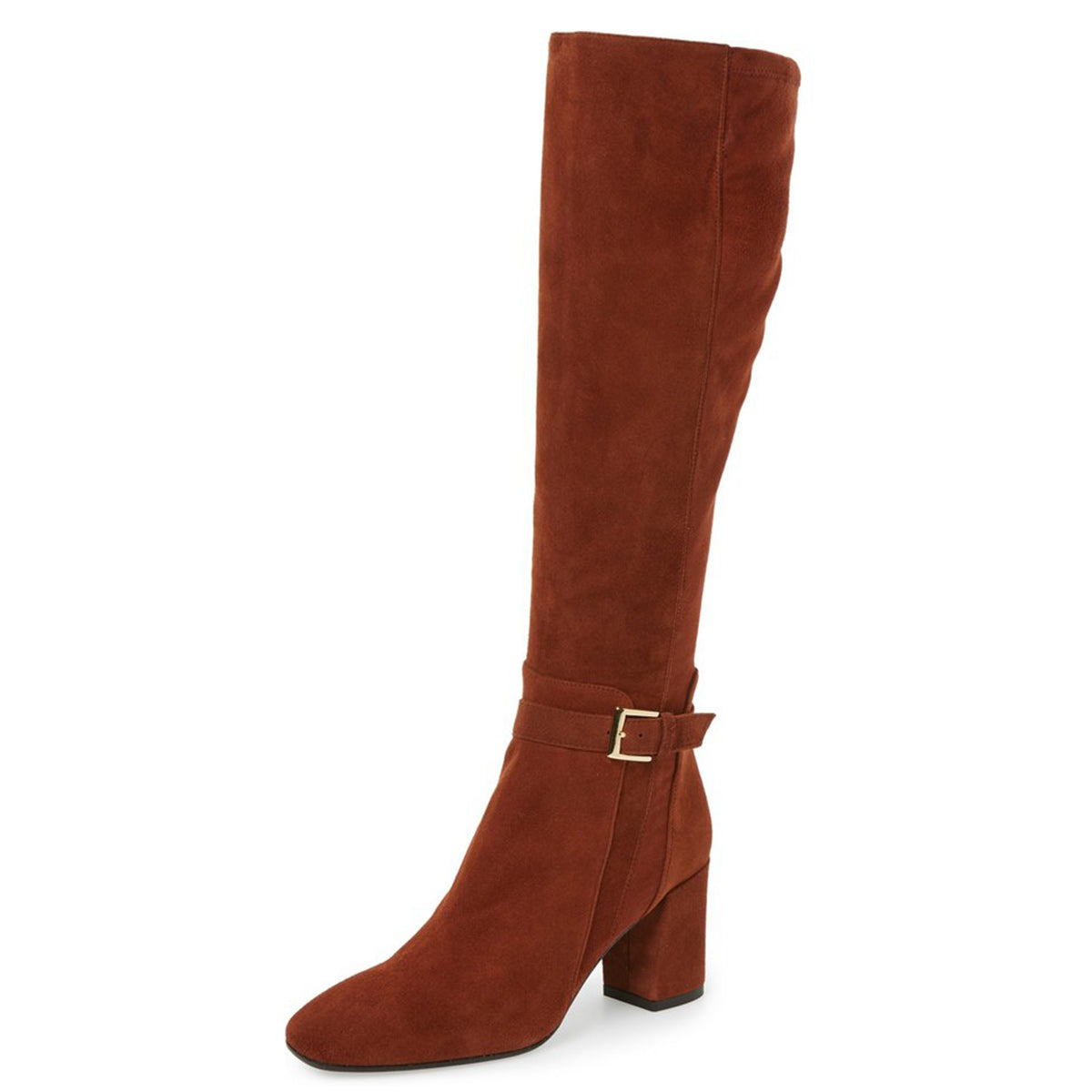 Red Square Toe Vegan Suede Block Heel Fashion Knee High Boots