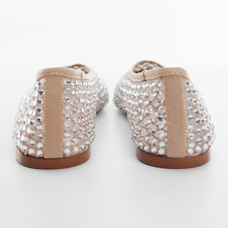 Nude Mesh Round Toe Classy Rhinestone Flats