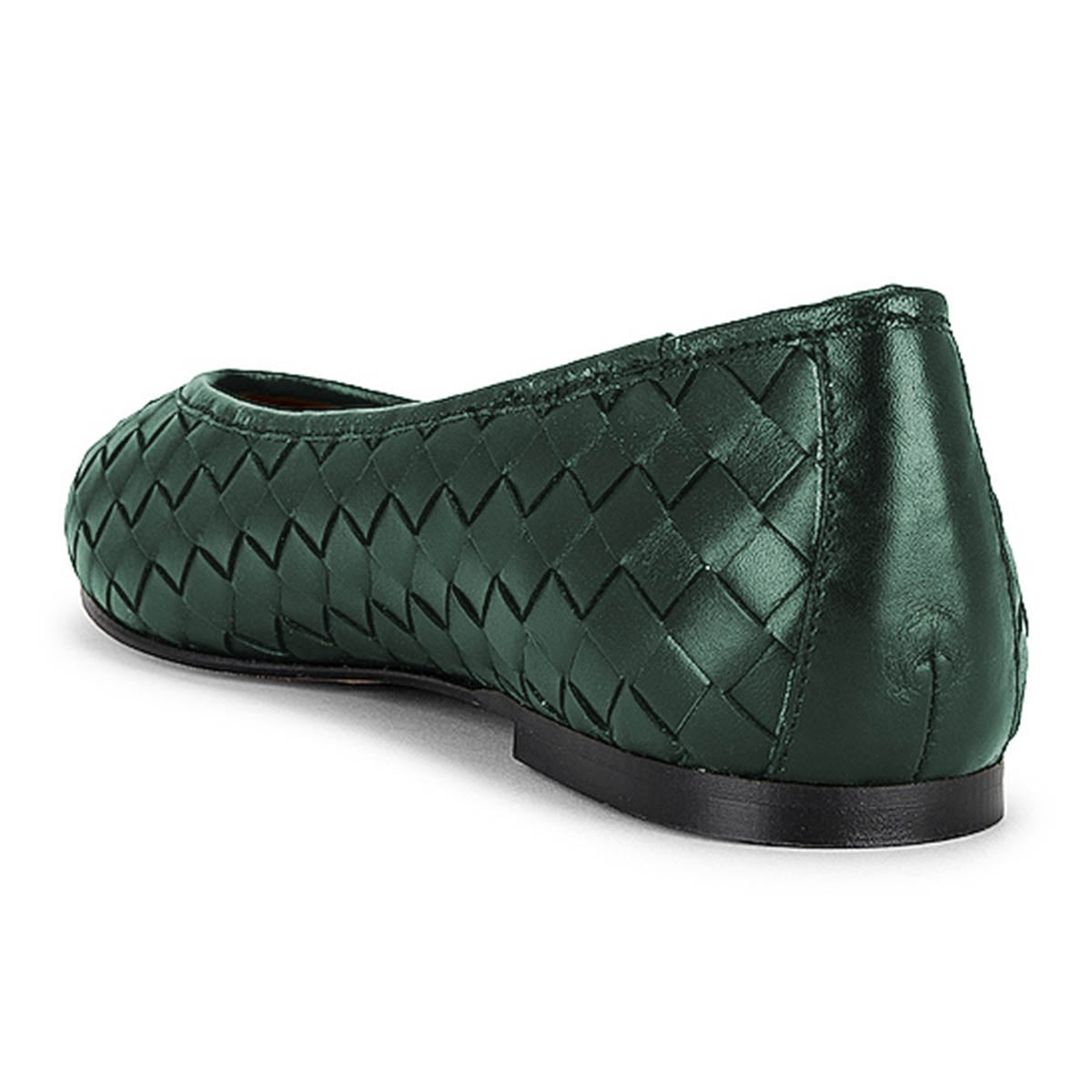 Women's Dark Green Comfy Vegan Leather Woven Pointed Toe Flats