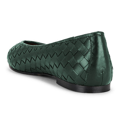Women's Dark Green Comfy Vegan Leather Woven Pointed Toe Flats