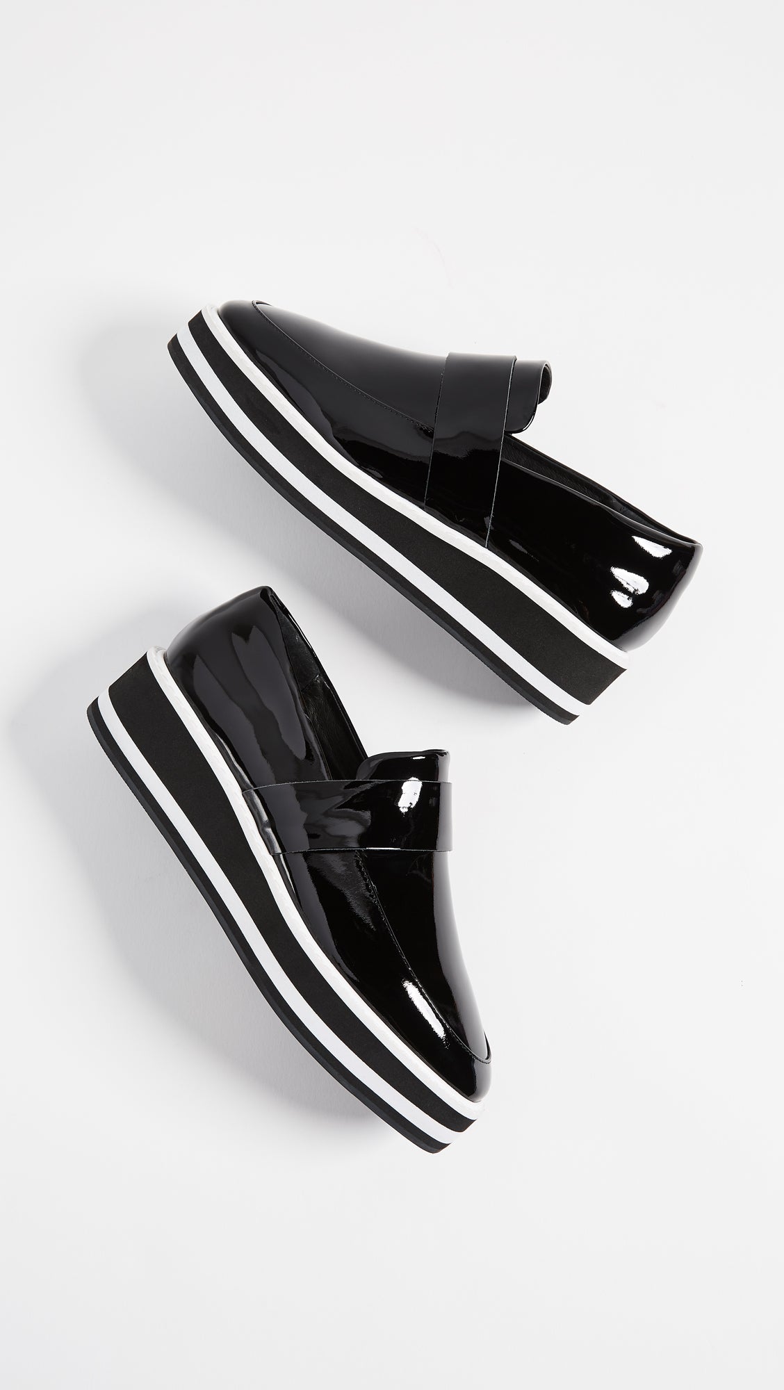 Black Patent Leather Round Toe Platform Loafers for Women