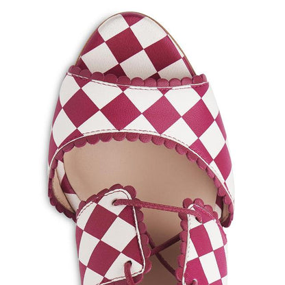 Vintage Plaid Lace-Up Sandals Open Toe Stiletto Heels for Women