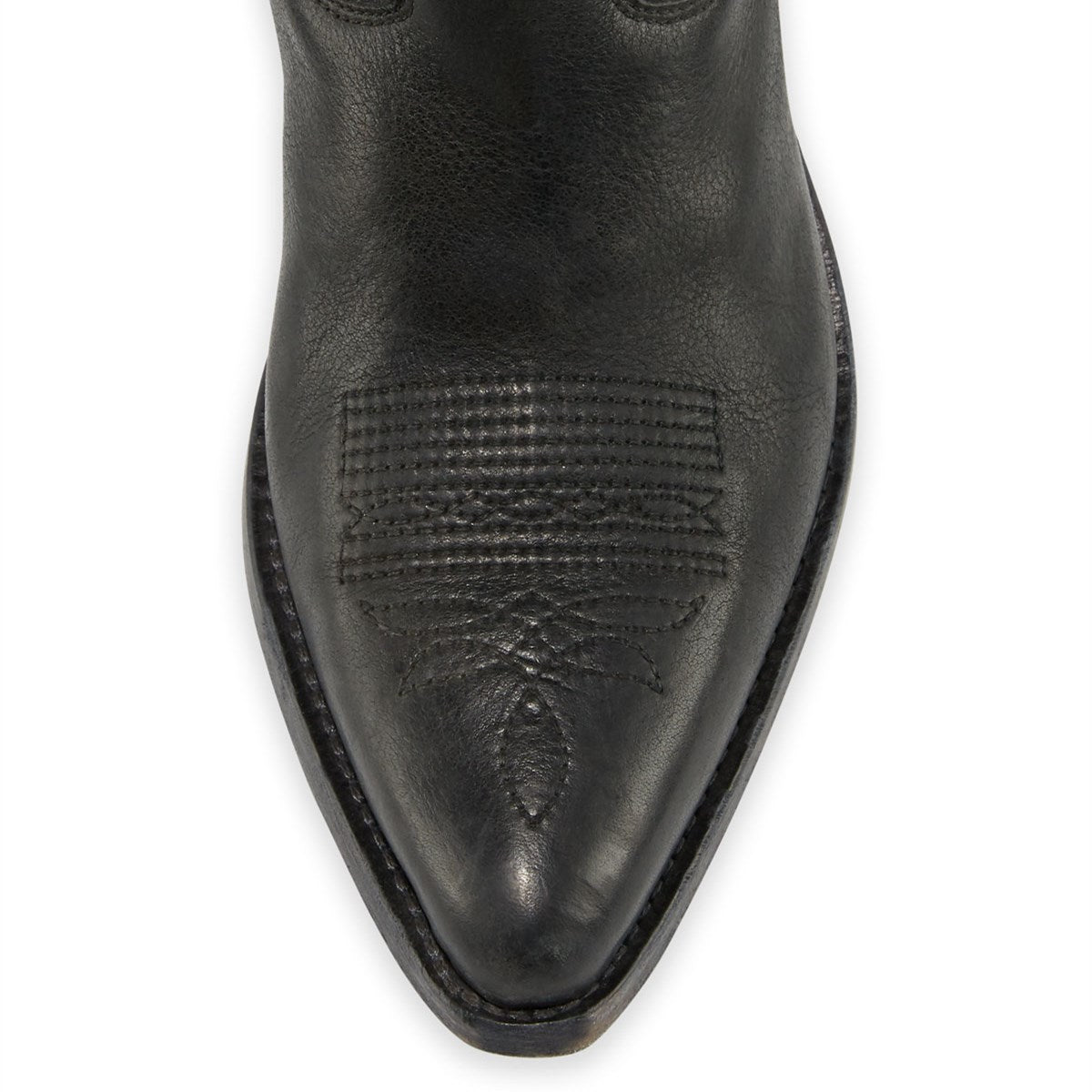 Black Chunky Heel Embroidered Pointy Toe Knee High Cowgirl Boots