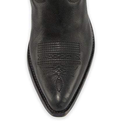 Black Chunky Heel Embroidered Pointy Toe Knee High Cowgirl Boots