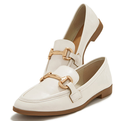 Ivory Closed Toe Flat Women's Loafers with Horsebit