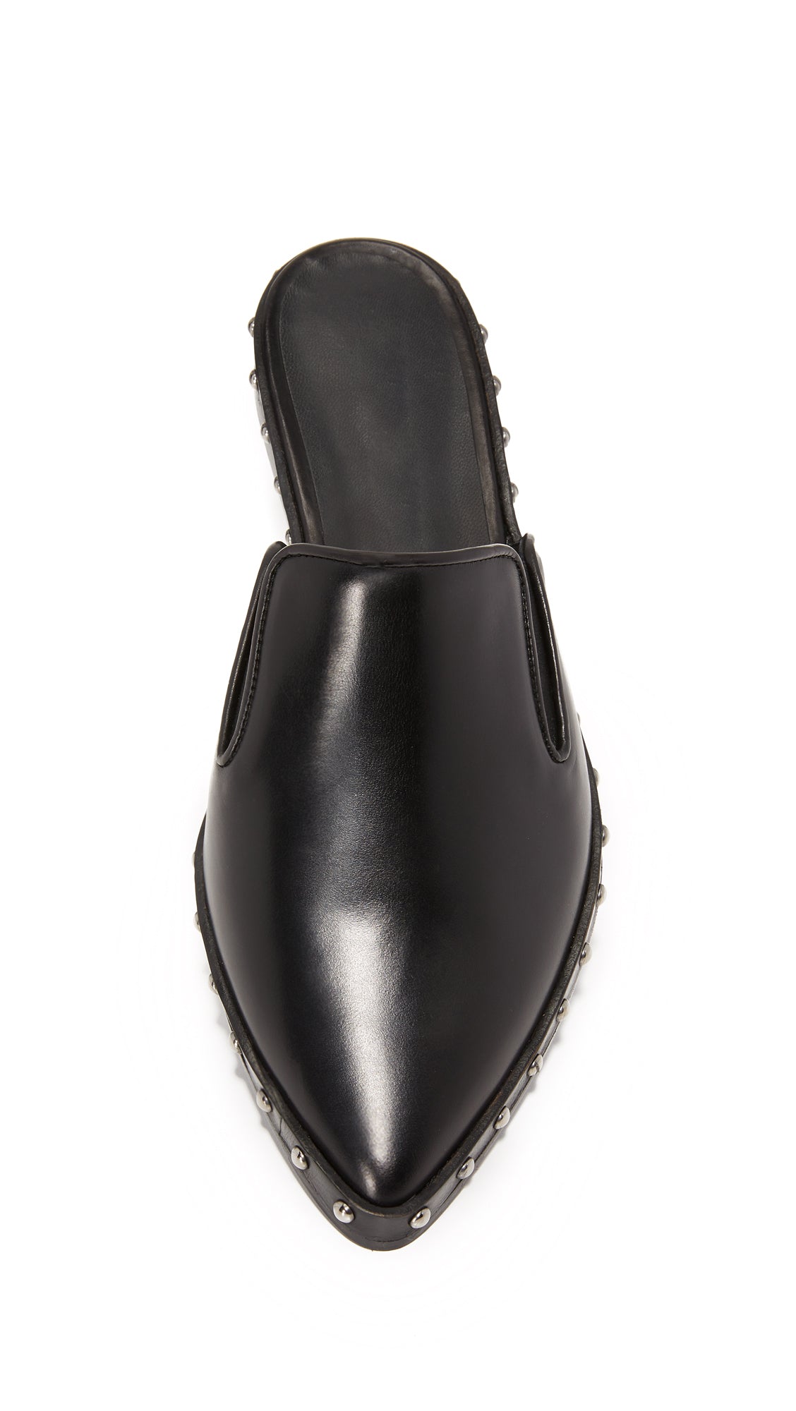 Stylish Black Pointed-Toe Studded Trim Flat Mule Loafers