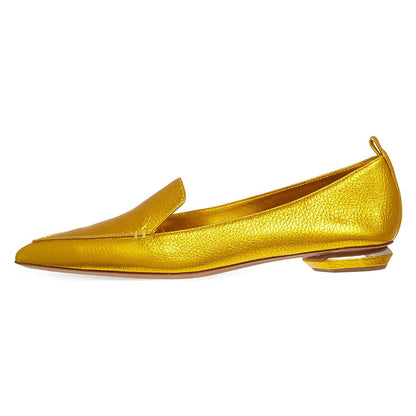 Gold Pointy Toe Low Heel Loafers for Women