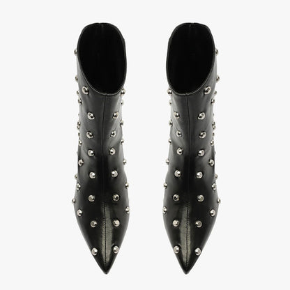 Black Studs Embellished Kitten Heel Pointed Toe Ankle Boots