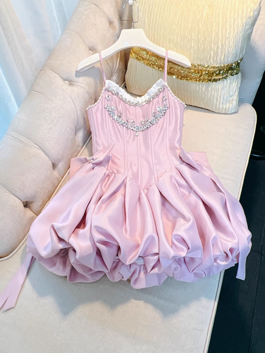 Chic Pink Spaghetti Strap Beading A-line V-neck Party Dresses Homecoming Dresses, TP3795