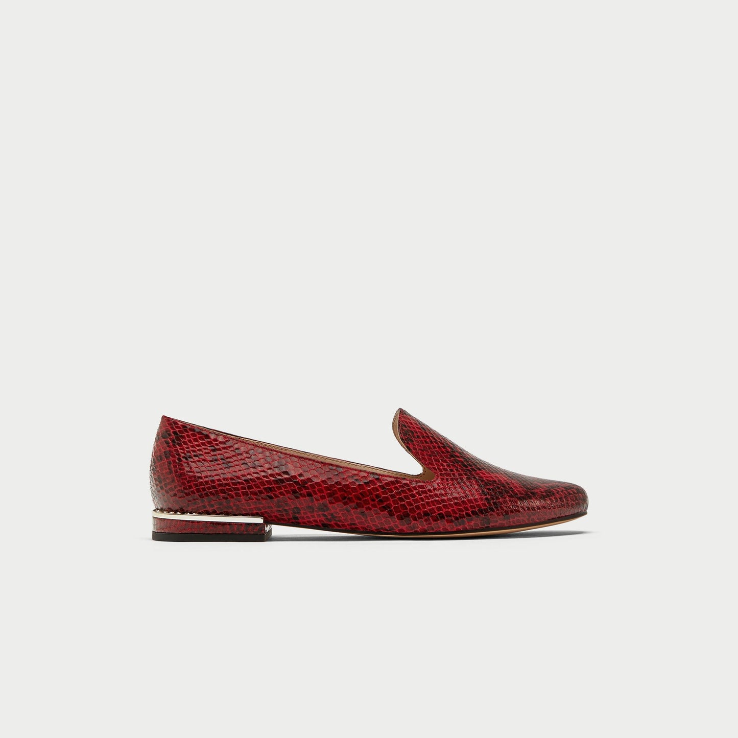 Burgundy Python Loafers for Women Round Toe Flats with Rhinestone
