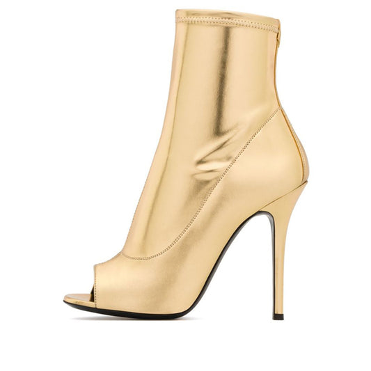 Women's Gold Peep Toe Elegant Stiletto Heel Ankle Boots