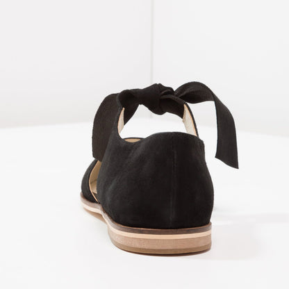 Black Vegan Suede Almond Toe Cutout Lace-Up Flats for Women