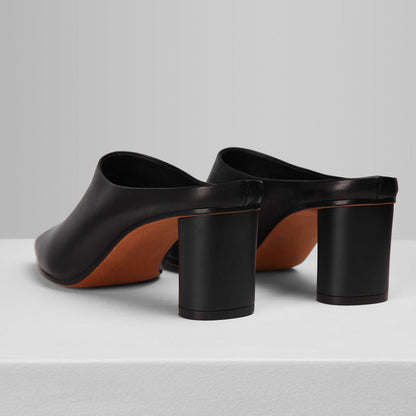 Black Closed Square Toe Cylinder Heel Slip-On Women's Mules Shoes