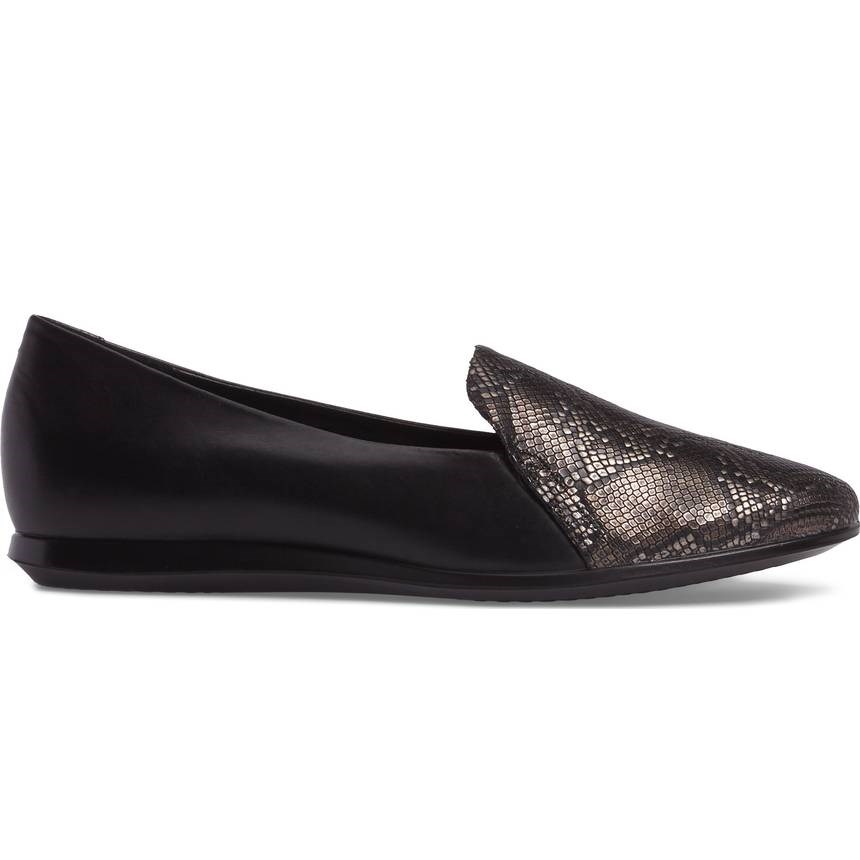 Black Python Round Toe Flats Loafer Shoes Women