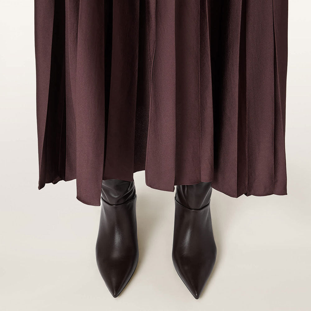 Dark Brown Pointed Toe Flared Heel Foldable Knee High Boots