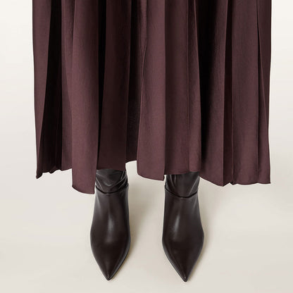 Dark Brown Pointed Toe Flared Heel Foldable Knee High Boots