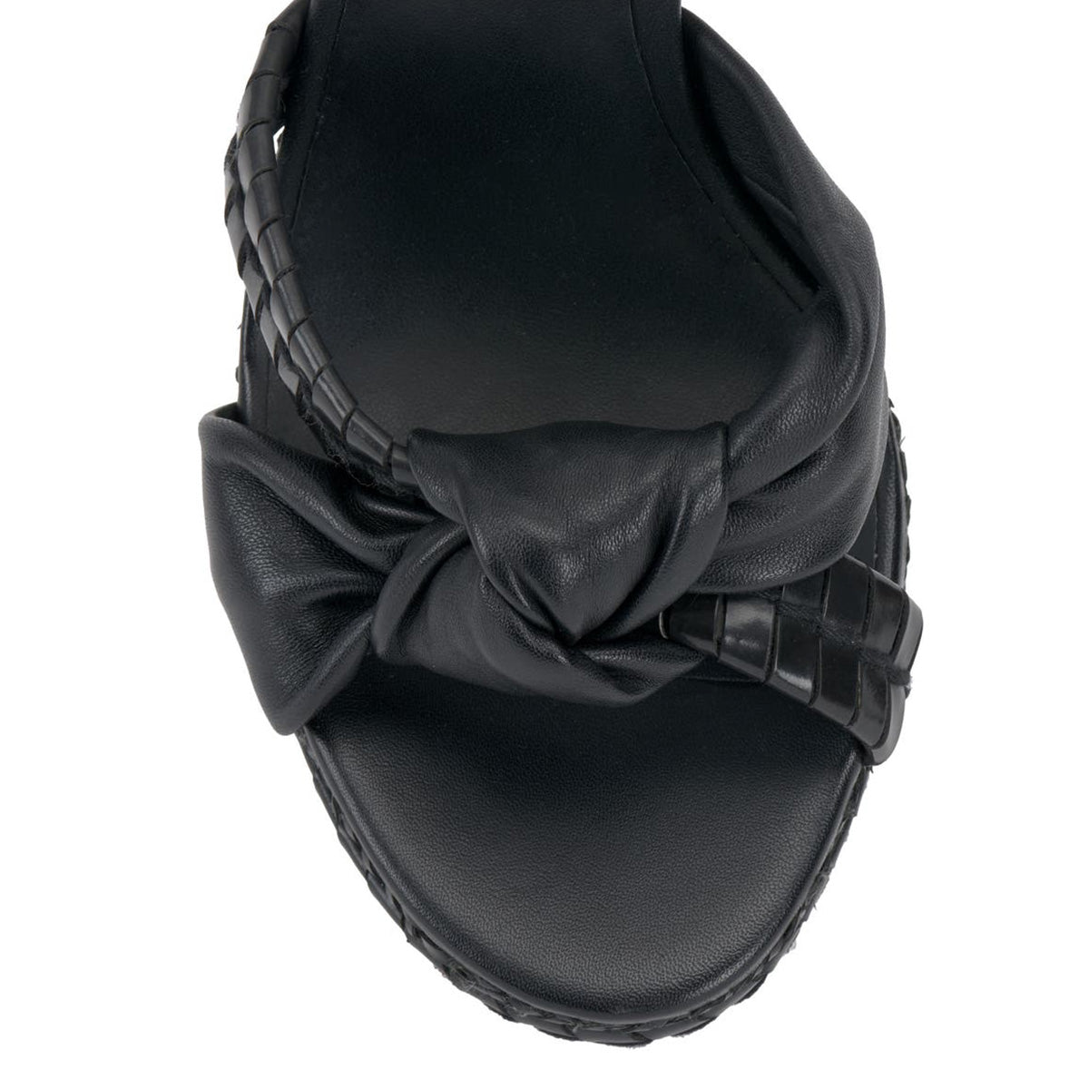 Black Round-Toe Stiletto Heel Woven Platform Sandals with Knot