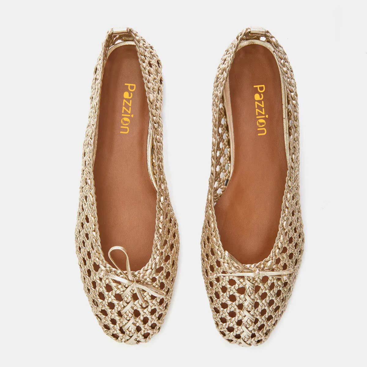 Elegant Gold Square Toe Hollow-Out Bow Braided Women's Dress Flats