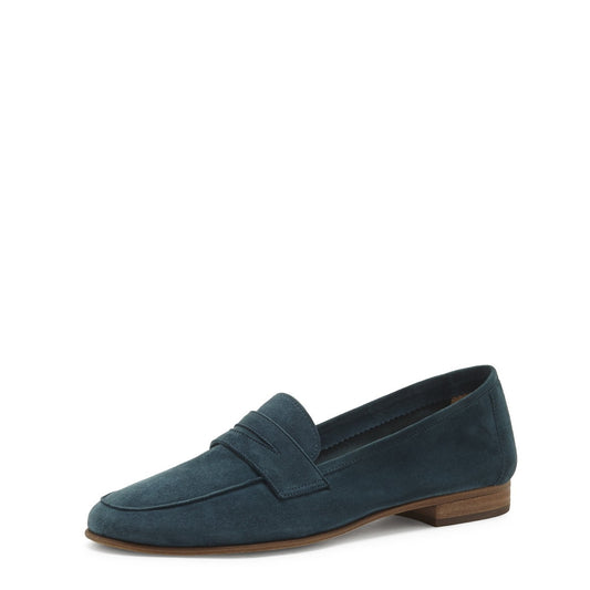 Navy Vegan Suede Round Toe Penny Loafers for Women