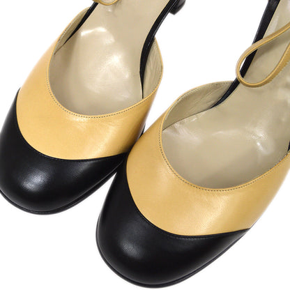 Yellow & Black Round Toe 3'' Block Heel Ankle Strap Pumps