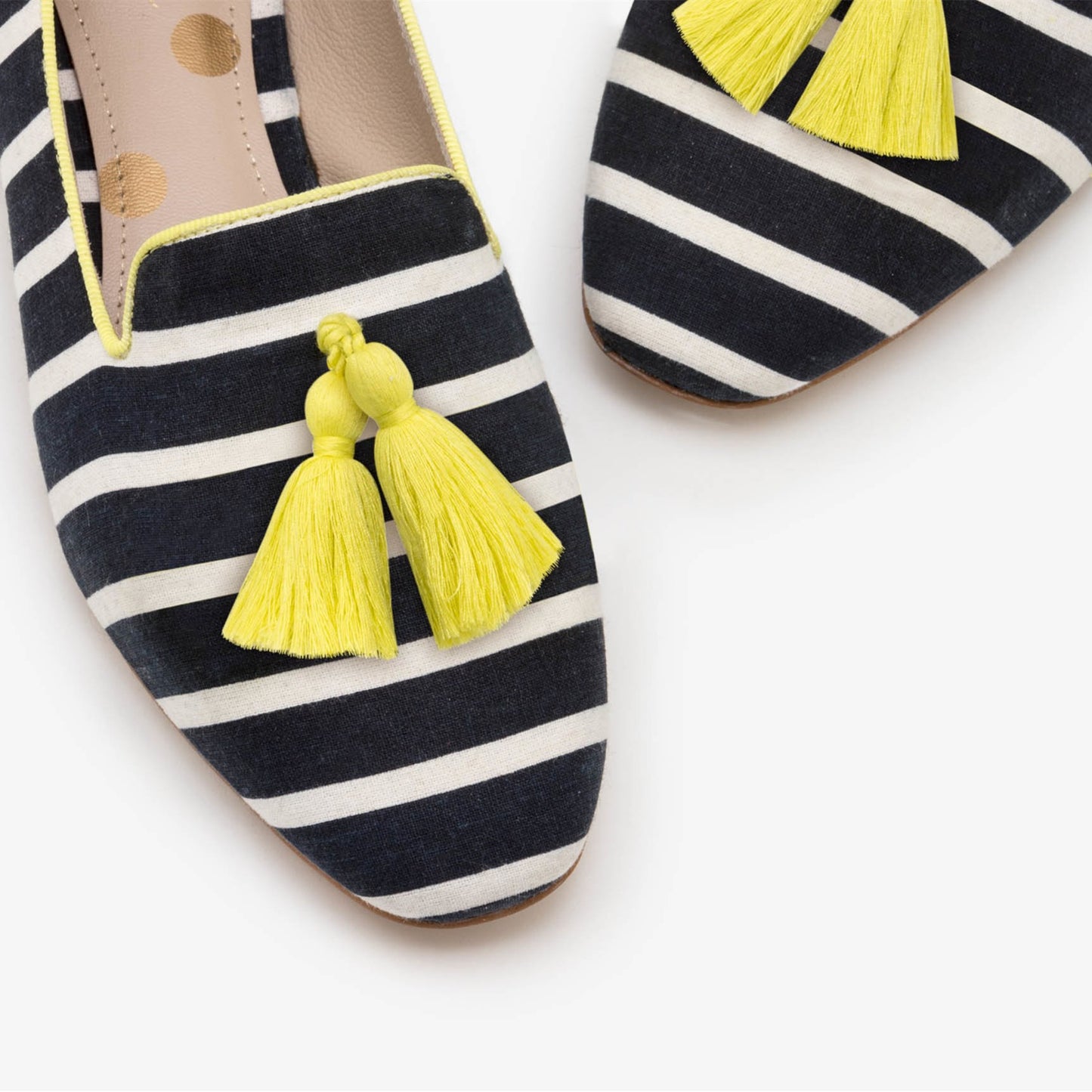 Black and White Striped Flats Yellow Tassel Women's Loafers