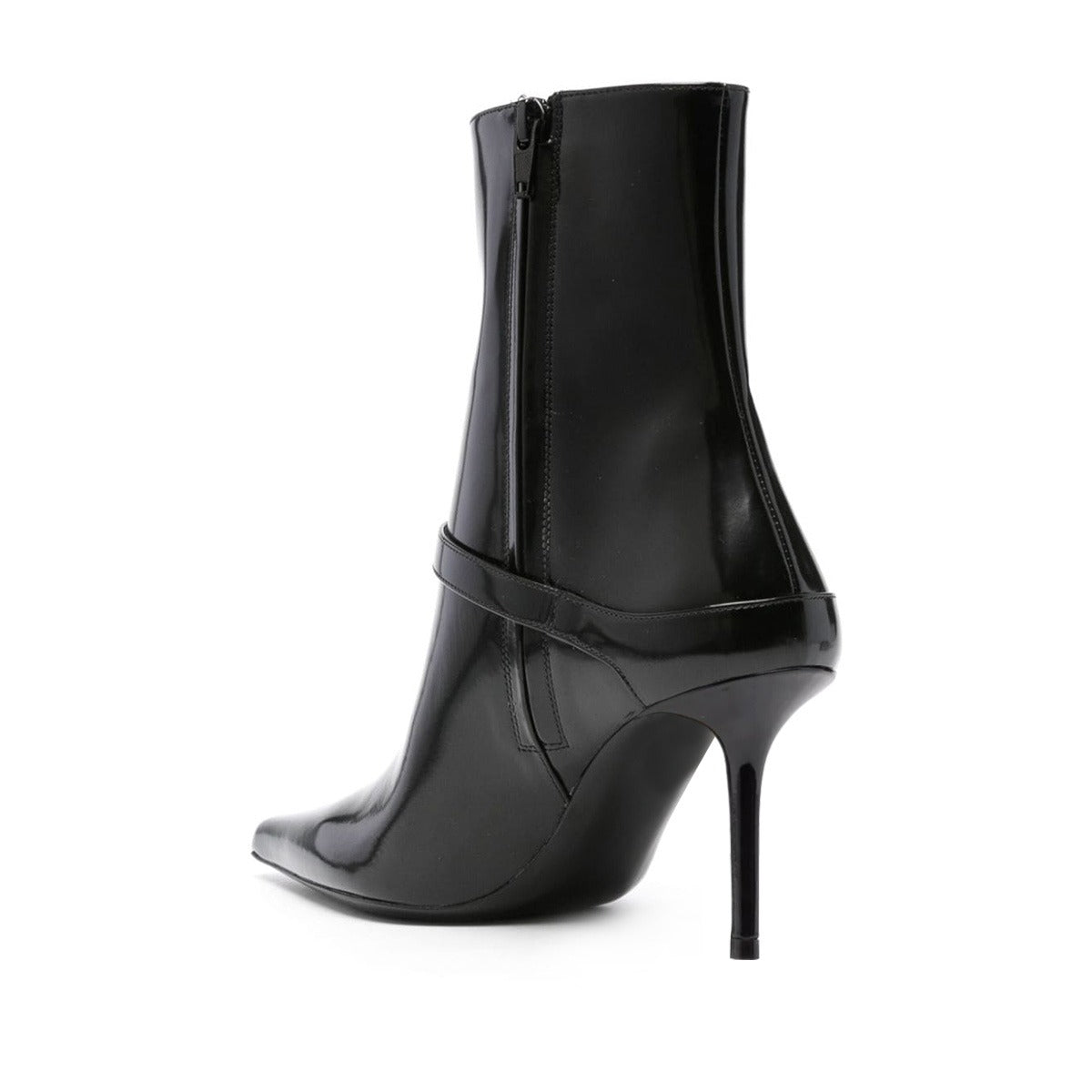 Black Pointed Toe Buckle Strap Decor Stiletto Heeled Ankle Boots