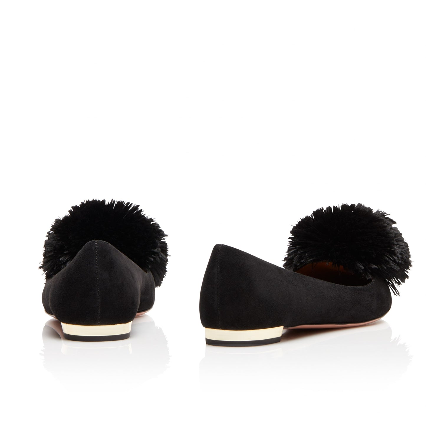 Black Cute Pom Pom Shoes Vegan Suede Pointy Toe Casual Flats