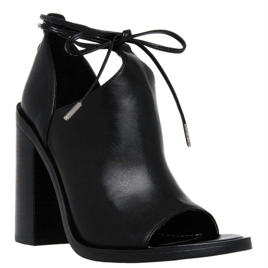 Black Cut Out Open Toe Chunky Heel Strappy Ankle Boots