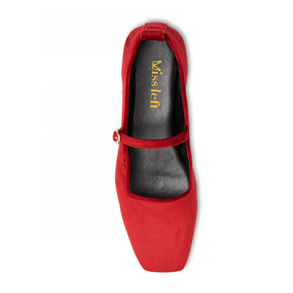 Classic Red Square Toe Strap Buckle Mary Jane Flats for Ladies