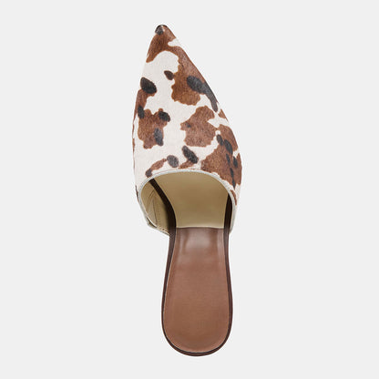 Beige & Brown Cow Print Pointed Toe Stiletto Heel Women's Mules Shoes