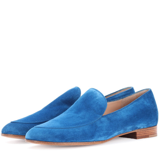 Royal Blue Round Toe Vegan Suede Loafers for Women Comfortable Flats