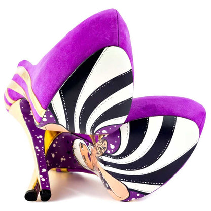 Women's Purple and Gold Platform Pumps with Printed Outsole