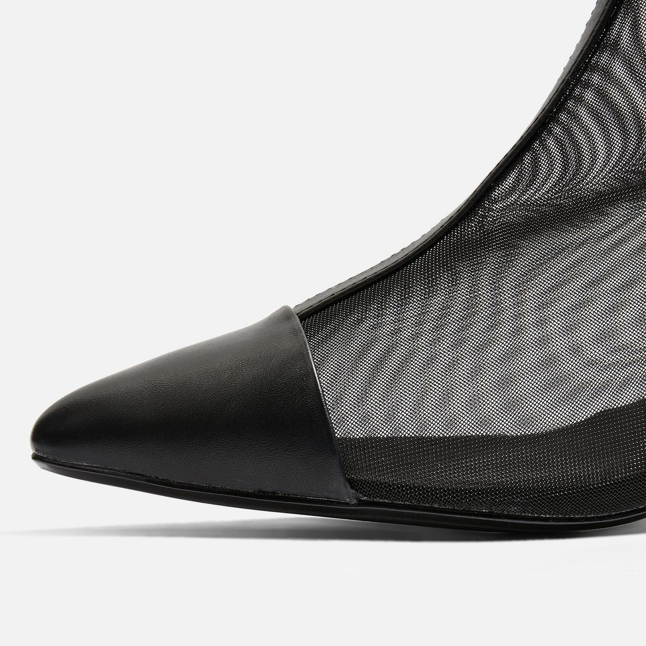 Black Pointy Toe Nets Chunky Heel Ankle Boots