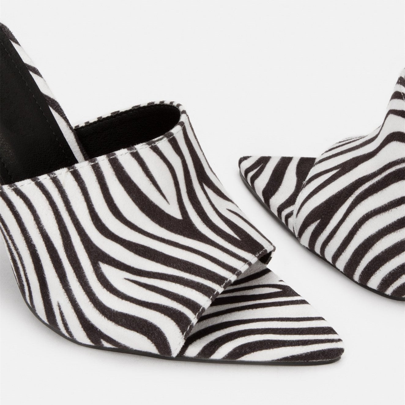Women's Zebra Print Peep Toe Stiletto Heel Mules Sandals