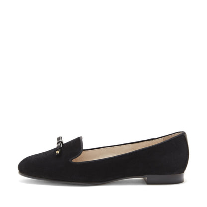Black Vegan Suede Round Toe Flats Women's Loafers with Bow