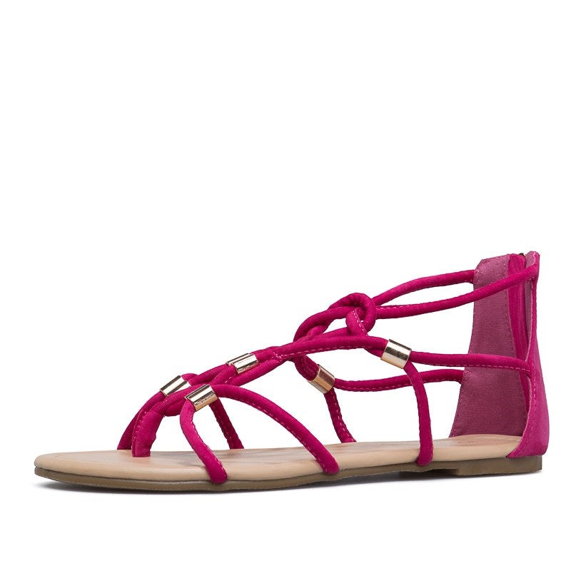 Hot Pink Open Toe Summer Sandals Comfortable Flats