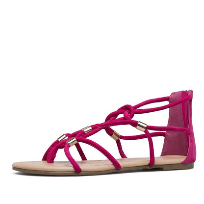 Hot Pink Open Toe Summer Sandals Comfortable Flats