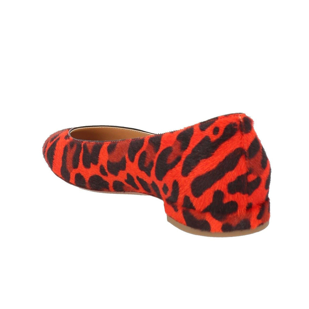 FSJ Red and Black Round Toe Comfy Slip On Leopard Flats