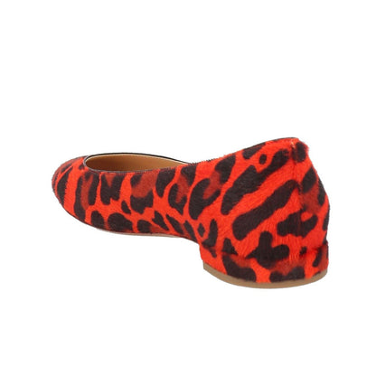 FSJ Red and Black Round Toe Comfy Slip On Leopard Flats
