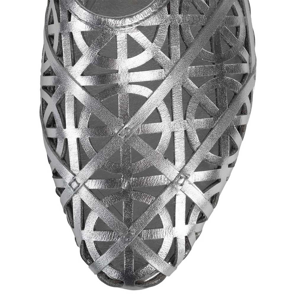 Women's Fashion Round Toe Laser Cut Flats Metallic Shoes in Silver