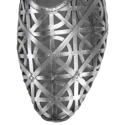 Women's Fashion Round Toe Laser Cut Flats Metallic Shoes in Silver