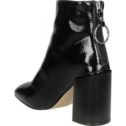 Black Patent Leather Square Toe Chunky Heel Boots Zipper Ankle Boots