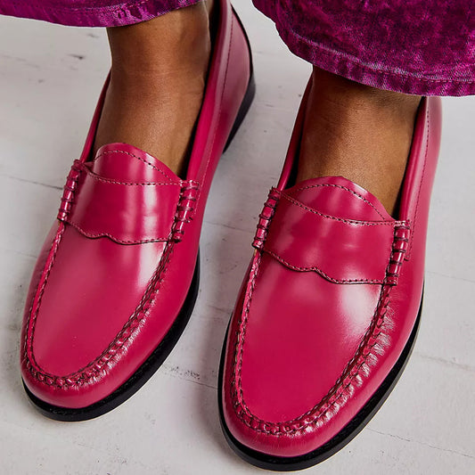 Hot Pink Round Toe Strap Decorated Fashion Flat Women's Loafers