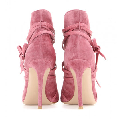 Women's Pink Peep Toe Strappy Stiletto Heel Ankle Boots