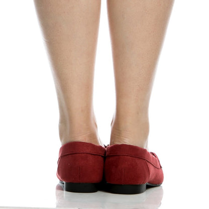 Dark Red Vegan Suede Flats Round Toe Horsebit Loafers